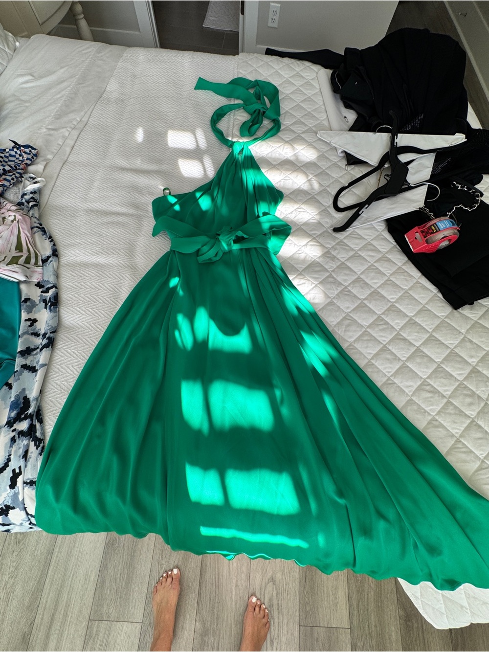 Reiss Green Halter Maxi Dress with Tie Waist